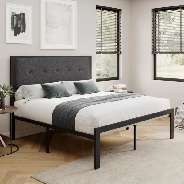 Allewie Queen Size Bed Frame Platform Bed Frame with Upholstered Headboard No Box Spring Needed Noise Free Easy AssemblyDark GreyDark Gray