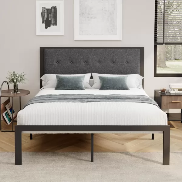 Allewie Queen Size Bed Frame Platform Bed Frame with Upholstered Headboard No Box Spring Needed Noise Free Easy AssemblyDark GreyDark Gray