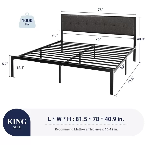 Allewie Queen Size Bed Frame Platform Bed Frame with Upholstered Headboard No Box Spring Needed Noise Free Easy AssemblyDark GreyDark Gray