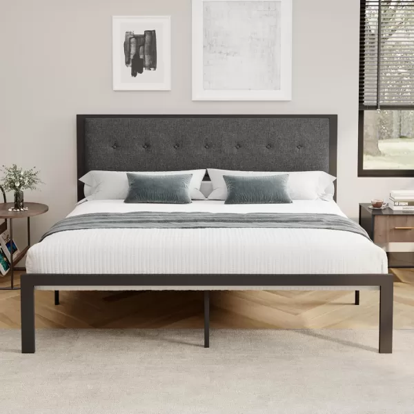 Allewie Queen Size Bed Frame Platform Bed Frame with Upholstered Headboard No Box Spring Needed Noise Free Easy AssemblyDark GreyDark Gray