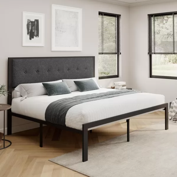 Allewie Queen Size Bed Frame Platform Bed Frame with Upholstered Headboard No Box Spring Needed Noise Free Easy AssemblyDark GreyDark Gray