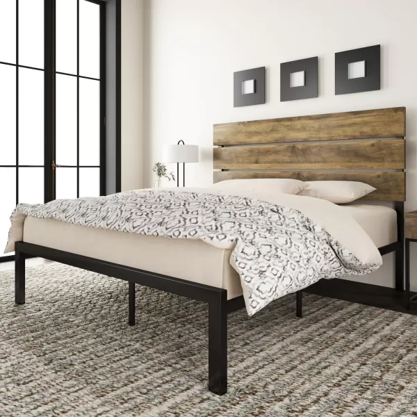 Allewie Queen Size Platform Bed Frame with Wooden Headboard and Metal SlatsRustic Country Style Mattress FoundationBox Spring OptionalStrong Metal Slats SupportEasy AssemblyLight BrownLight Brown