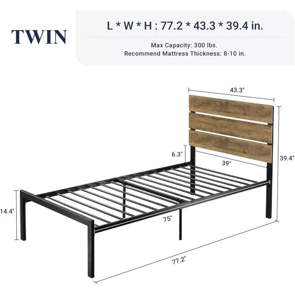 Allewie Queen Size Platform Bed Frame with Wooden Headboard and Metal SlatsRustic Country Style Mattress FoundationBox Spring OptionalStrong Metal Slats SupportEasy AssemblyLight BrownLight Brown