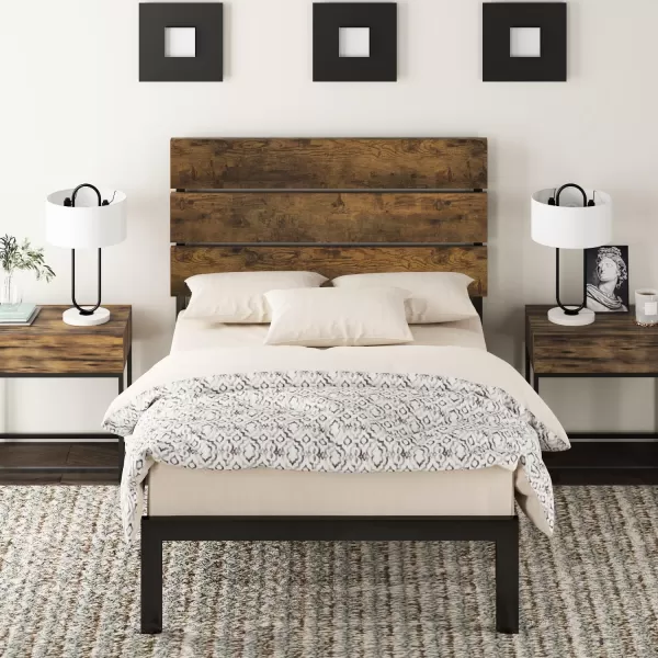 Allewie Queen Size Platform Bed Frame with Wooden Headboard and Metal SlatsRustic Country Style Mattress FoundationBox Spring OptionalStrong Metal Slats SupportEasy AssemblyLight BrownDark Brown