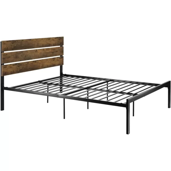 Allewie Queen Size Platform Bed Frame with Wooden Headboard and Metal SlatsRustic Country Style Mattress FoundationBox Spring OptionalStrong Metal Slats SupportEasy AssemblyLight BrownDark Brown