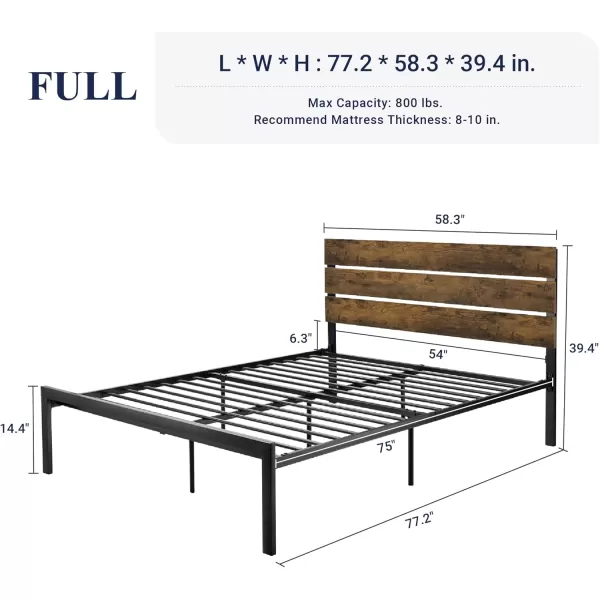 Allewie Queen Size Platform Bed Frame with Wooden Headboard and Metal SlatsRustic Country Style Mattress FoundationBox Spring OptionalStrong Metal Slats SupportEasy AssemblyLight BrownDark Brown