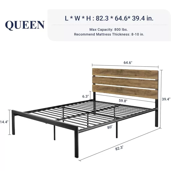 Allewie Queen Size Platform Bed Frame with Wooden Headboard and Metal SlatsRustic Country Style Mattress FoundationBox Spring OptionalStrong Metal Slats SupportEasy AssemblyLight BrownLight Brown