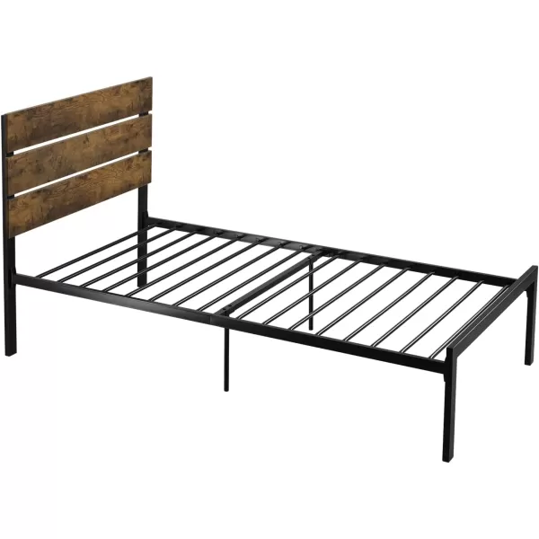 Allewie Queen Size Platform Bed Frame with Wooden Headboard and Metal SlatsRustic Country Style Mattress FoundationBox Spring OptionalStrong Metal Slats SupportEasy AssemblyLight BrownDark Brown