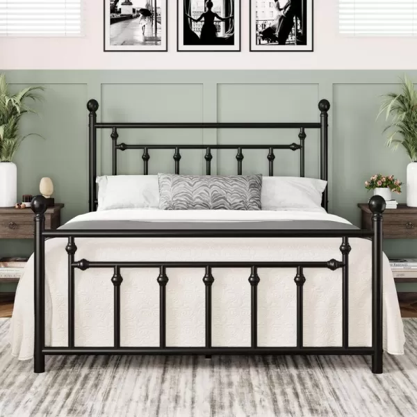 Allewie 14 Inch Queen Size Metal Platform Bed Frame with Victorian Vintage Headboard and FootboardMattress FoundationUnder Bed StorageNo Box Spring NeededEasy AssemblyNoiseFreeWhiteBlack