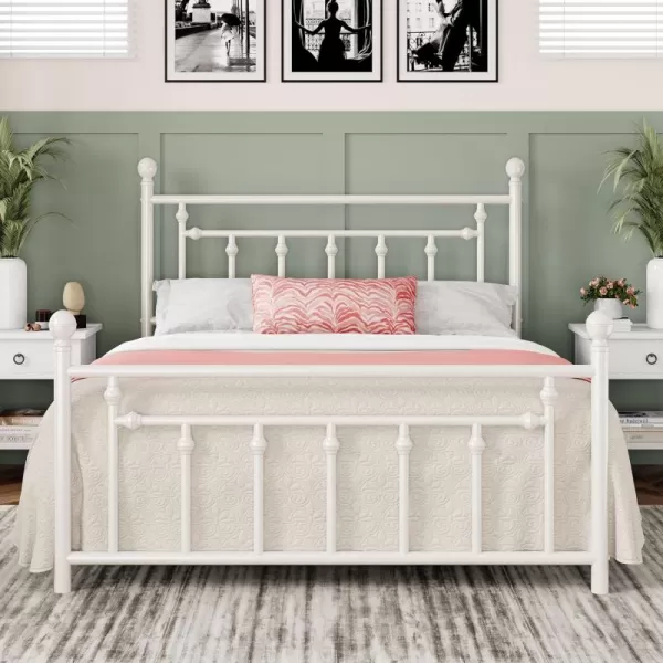 Allewie 14 Inch Queen Size Metal Platform Bed Frame with Victorian Vintage Headboard and FootboardMattress FoundationUnder Bed StorageNo Box Spring NeededEasy AssemblyNoiseFreeWhiteWhite