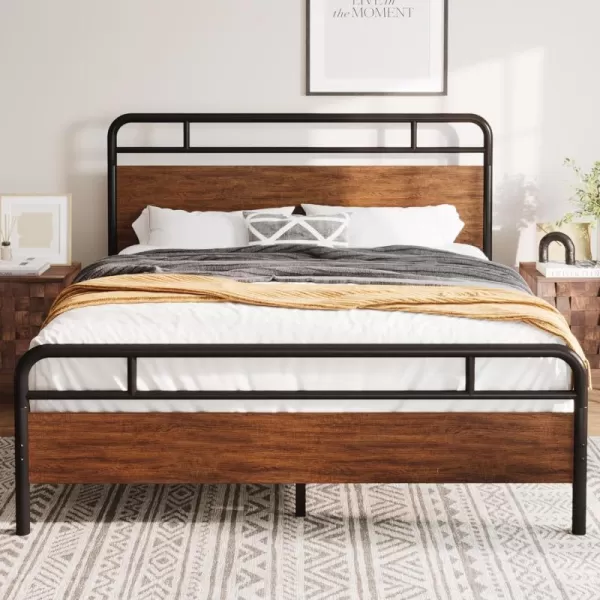 Allewie Full Size Platform Bed Frame with Wooden Headboard and Footboard Heavy Duty 13 Metal Slats Support Under Bed Storage No Box Spring Needed Noise Free Easy Assembly MahoganyWalnut