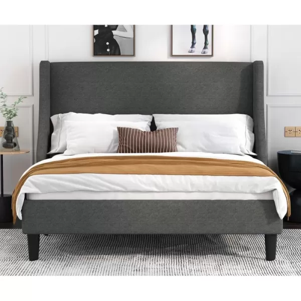 Allewie King Size Bed Frame Platform Bed Frame with Upholstered Headboard Modern Deluxe Wingback Wood Slat Support Mattress Foundation Peacock GreenDark Grey