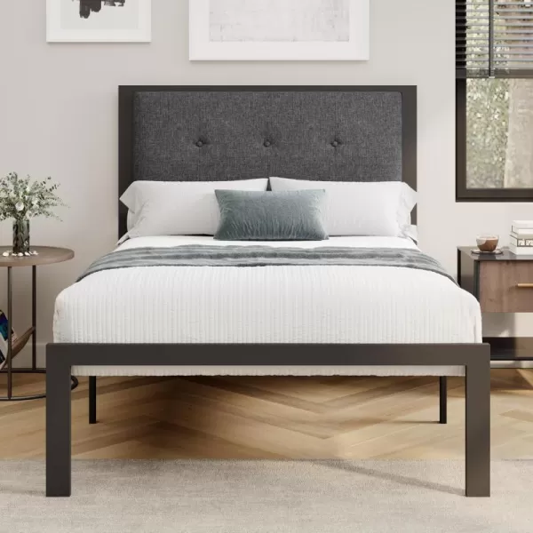 Allewie Queen Size Bed Frame Platform Bed Frame with Upholstered Headboard No Box Spring Needed Noise Free Easy AssemblyDark GreyDark Gray