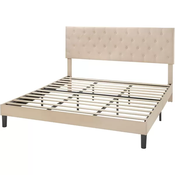 Allewie King Bed Frame with Adjustable HeadboardDiamond Stitched Button TuftedFabric Upholstered Platform Bed FrameWood Slat SupportNo Box Spring NeededEasy Assembly Dark GreyBeige