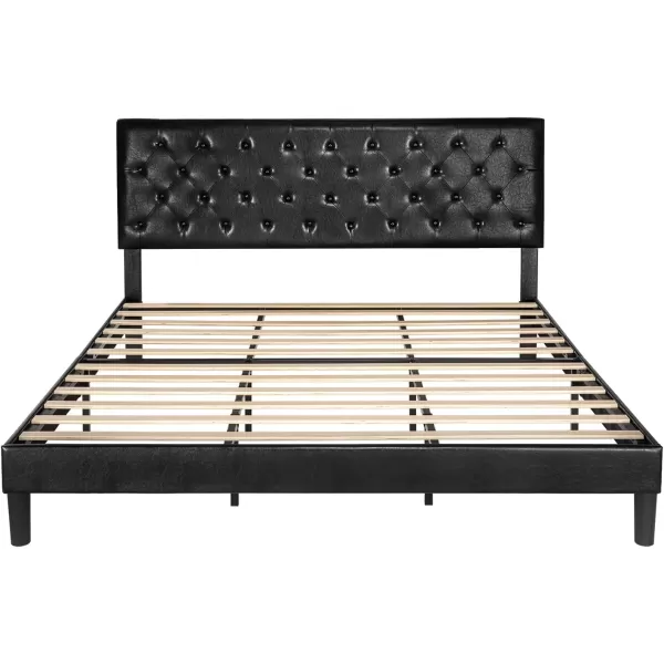 Allewie King Bed Frame with Adjustable HeadboardDiamond Stitched Button TuftedFabric Upholstered Platform Bed FrameWood Slat SupportNo Box Spring NeededEasy Assembly Dark GreyDeep Black