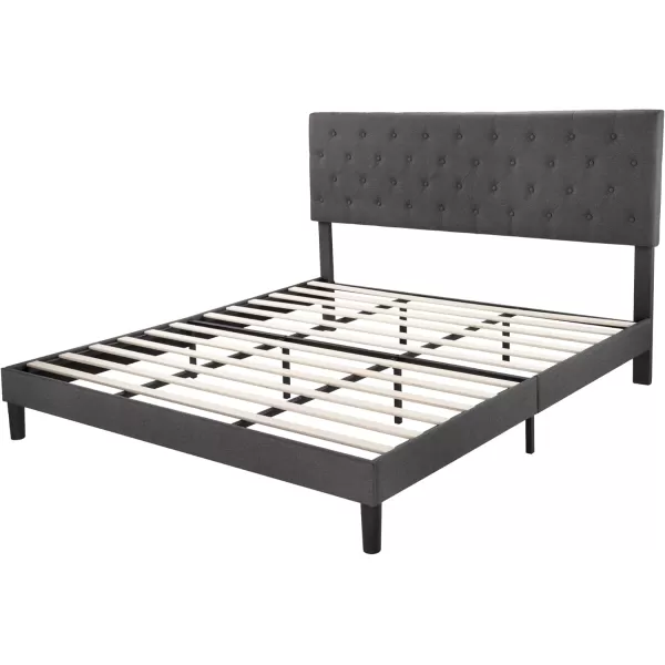 Allewie King Bed Frame with Adjustable HeadboardDiamond Stitched Button TuftedFabric Upholstered Platform Bed FrameWood Slat SupportNo Box Spring NeededEasy Assembly Dark GreyDark Grey