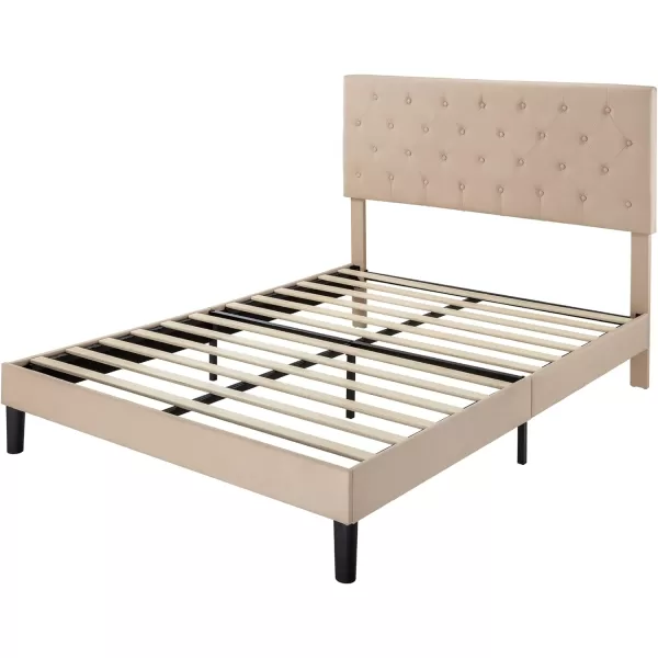 Allewie King Bed Frame with Adjustable HeadboardDiamond Stitched Button TuftedFabric Upholstered Platform Bed FrameWood Slat SupportNo Box Spring NeededEasy Assembly Dark GreyBeige