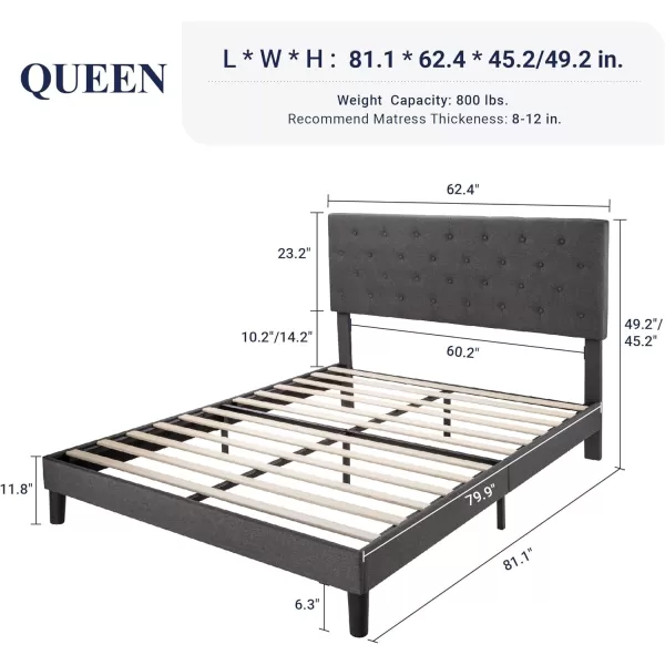 Allewie King Bed Frame with Adjustable HeadboardDiamond Stitched Button TuftedFabric Upholstered Platform Bed FrameWood Slat SupportNo Box Spring NeededEasy Assembly Dark GreyDark Grey