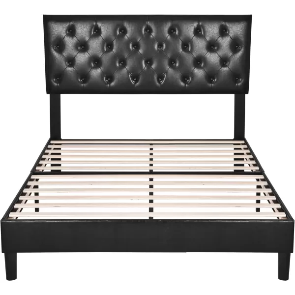 Allewie King Bed Frame with Adjustable HeadboardDiamond Stitched Button TuftedFabric Upholstered Platform Bed FrameWood Slat SupportNo Box Spring NeededEasy Assembly Dark GreyDeep Black