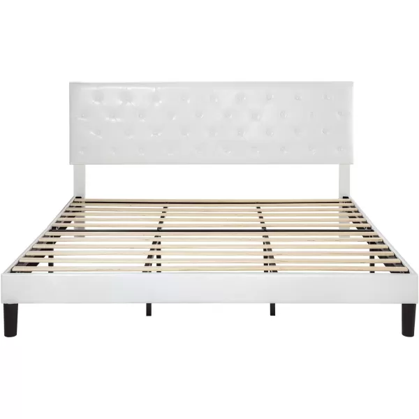 Allewie King Bed Frame with Adjustable HeadboardDiamond Stitched Button TuftedFabric Upholstered Platform Bed FrameWood Slat SupportNo Box Spring NeededEasy Assembly Dark GreyOffwhite