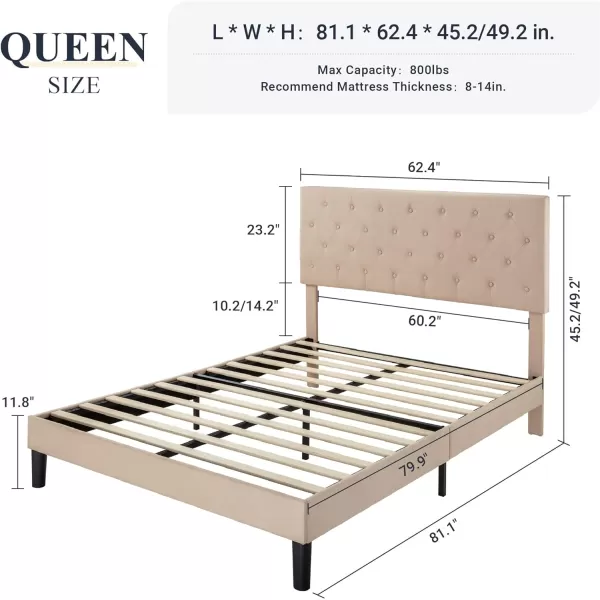 Allewie King Bed Frame with Adjustable HeadboardDiamond Stitched Button TuftedFabric Upholstered Platform Bed FrameWood Slat SupportNo Box Spring NeededEasy Assembly Dark GreyBeige