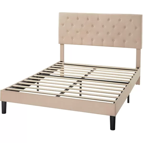 Allewie King Bed Frame with Adjustable HeadboardDiamond Stitched Button TuftedFabric Upholstered Platform Bed FrameWood Slat SupportNo Box Spring NeededEasy Assembly Dark GreyBeige