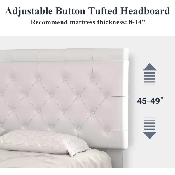 Allewie King Bed Frame with Adjustable HeadboardDiamond Stitched Button TuftedFabric Upholstered Platform Bed FrameWood Slat SupportNo Box Spring NeededEasy Assembly Dark GreyOffwhite