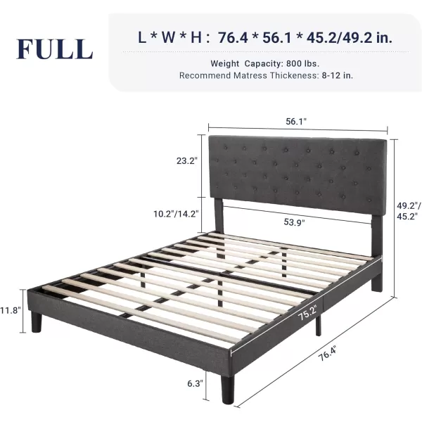 Allewie King Bed Frame with Adjustable HeadboardDiamond Stitched Button TuftedFabric Upholstered Platform Bed FrameWood Slat SupportNo Box Spring NeededEasy Assembly Dark GreyDark Grey