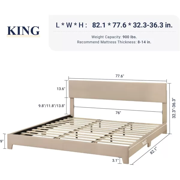 Allewie King Size Bed Frame with Adjustable Headboard Upholstered Platform Bed with Wood Slats Heavy Duty Mattress Foundation No Box Spring Needed NoiseFree Easy Assembly Dark GreyBeige