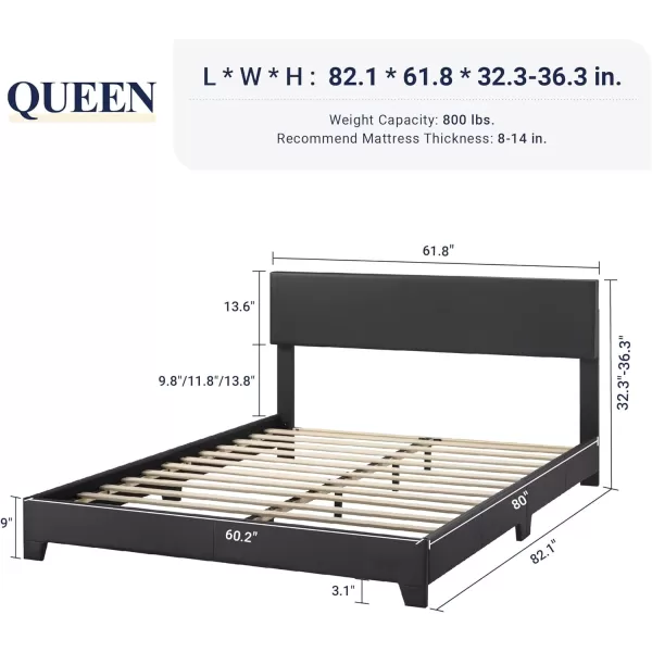 Allewie King Size Bed Frame with Adjustable Headboard Upholstered Platform Bed with Wood Slats Heavy Duty Mattress Foundation No Box Spring Needed NoiseFree Easy Assembly Dark GreyCool Black