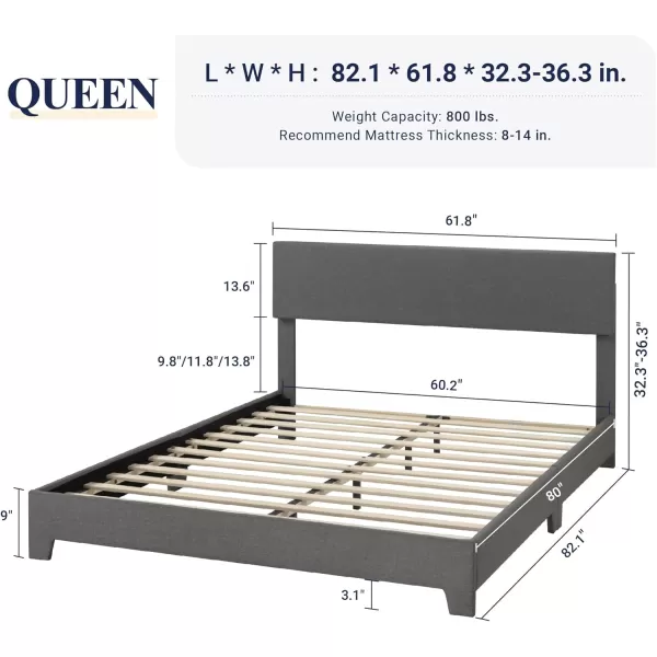 Allewie King Size Bed Frame with Adjustable Headboard Upholstered Platform Bed with Wood Slats Heavy Duty Mattress Foundation No Box Spring Needed NoiseFree Easy Assembly Dark GreyDark Grey