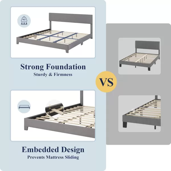 Allewie King Size Bed Frame with Adjustable Headboard Upholstered Platform Bed with Wood Slats Heavy Duty Mattress Foundation No Box Spring Needed NoiseFree Easy Assembly Dark GreyLight Grey