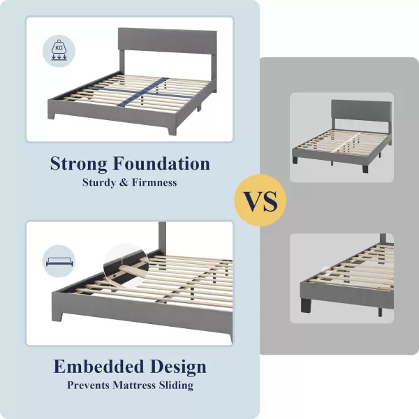 Allewie King Size Bed Frame with Adjustable Headboard Upholstered Platform Bed with Wood Slats Heavy Duty Mattress Foundation No Box Spring Needed NoiseFree Easy Assembly Dark GreyLight Grey