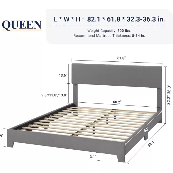 Allewie King Size Bed Frame with Adjustable Headboard Upholstered Platform Bed with Wood Slats Heavy Duty Mattress Foundation No Box Spring Needed NoiseFree Easy Assembly Dark GreyLight Grey