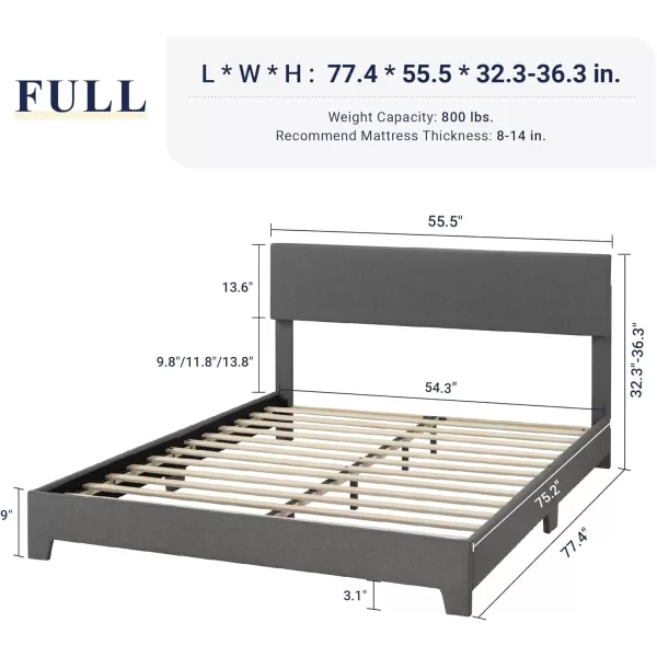 Allewie King Size Bed Frame with Adjustable Headboard Upholstered Platform Bed with Wood Slats Heavy Duty Mattress Foundation No Box Spring Needed NoiseFree Easy Assembly Dark GreyDark Grey