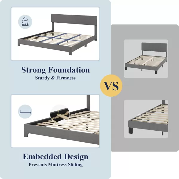 Allewie King Size Bed Frame with Adjustable Headboard Upholstered Platform Bed with Wood Slats Heavy Duty Mattress Foundation No Box Spring Needed NoiseFree Easy Assembly Dark GreyDark Grey