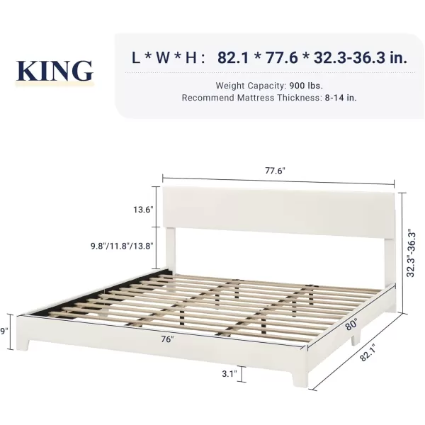 Allewie King Size Bed Frame with Adjustable Headboard Upholstered Platform Bed with Wood Slats Heavy Duty Mattress Foundation No Box Spring Needed NoiseFree Easy Assembly Dark GreyWhite