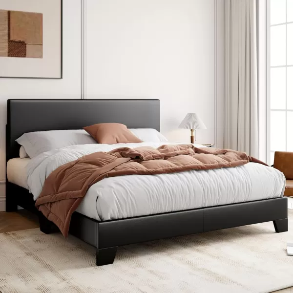 Allewie King Size Bed Frame with Adjustable Headboard Upholstered Platform Bed with Wood Slats Heavy Duty Mattress Foundation No Box Spring Needed NoiseFree Easy Assembly Dark GreyCool Black