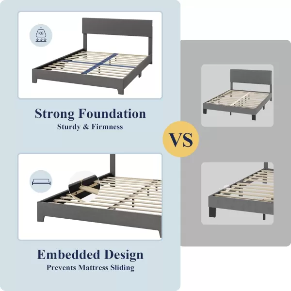 Allewie King Size Bed Frame with Adjustable Headboard Upholstered Platform Bed with Wood Slats Heavy Duty Mattress Foundation No Box Spring Needed NoiseFree Easy Assembly Dark GreyDark Grey