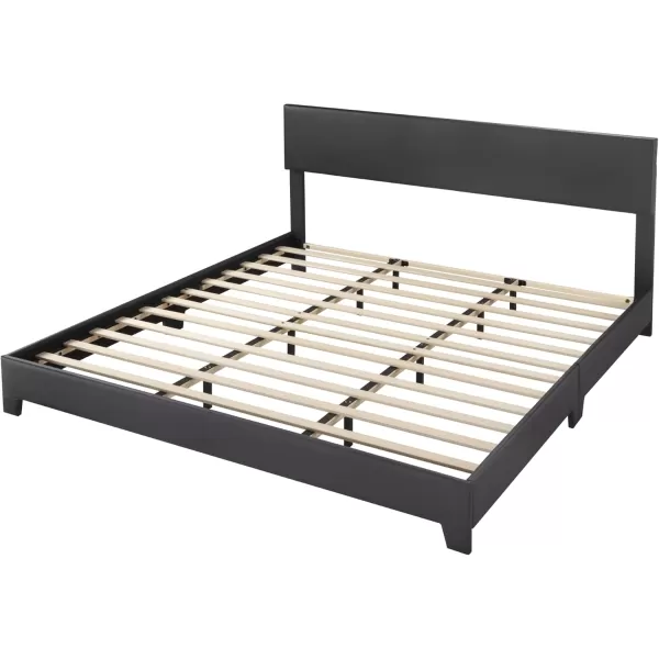 Allewie King Size Bed Frame with Adjustable Headboard Upholstered Platform Bed with Wood Slats Heavy Duty Mattress Foundation No Box Spring Needed NoiseFree Easy Assembly Dark GreyCool Black