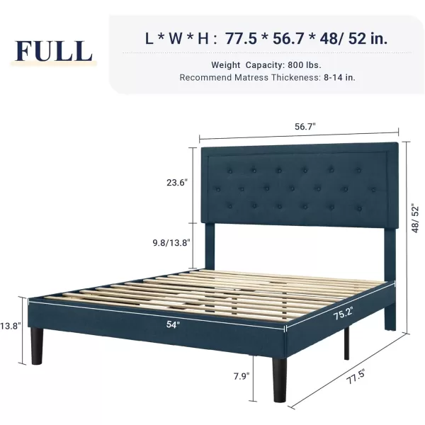 Allewie Queen Size Button Tufted Platform Bed FrameFabric Upholstered Bed Frame with Adjustable HeadboardWood Slat SupportMattress FoundationDark Grey QueenBlue