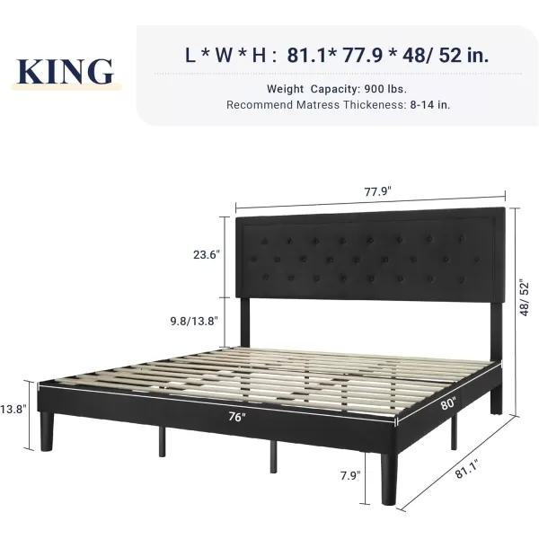 Allewie Queen Size Button Tufted Platform Bed FrameFabric Upholstered Bed Frame with Adjustable HeadboardWood Slat SupportMattress FoundationDark Grey QueenBlack