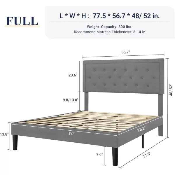 Allewie Queen Size Button Tufted Platform Bed FrameFabric Upholstered Bed Frame with Adjustable HeadboardWood Slat SupportMattress FoundationDark Grey QueenLight Grey