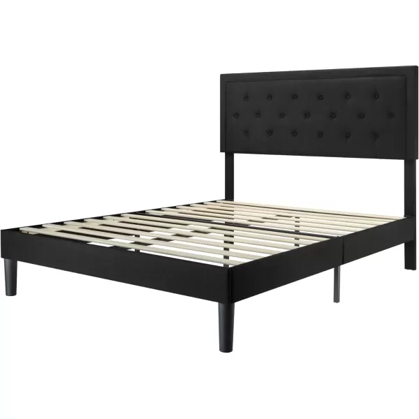 Allewie Queen Size Button Tufted Platform Bed FrameFabric Upholstered Bed Frame with Adjustable HeadboardWood Slat SupportMattress FoundationDark Grey QueenBlack