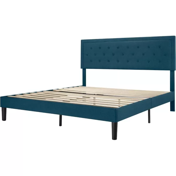 Allewie Queen Size Button Tufted Platform Bed FrameFabric Upholstered Bed Frame with Adjustable HeadboardWood Slat SupportMattress FoundationDark Grey QueenBlue