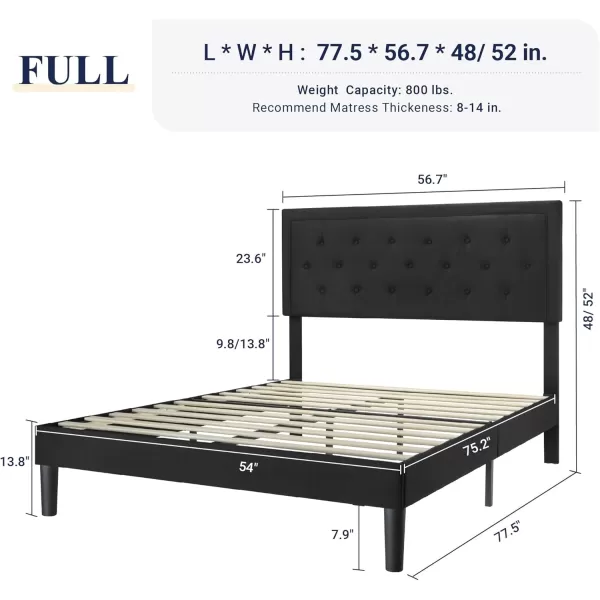 Allewie Queen Size Button Tufted Platform Bed FrameFabric Upholstered Bed Frame with Adjustable HeadboardWood Slat SupportMattress FoundationDark Grey QueenBlack