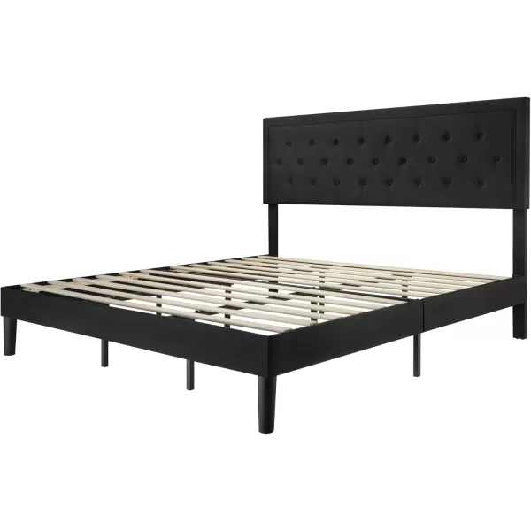 Allewie Queen Size Button Tufted Platform Bed FrameFabric Upholstered Bed Frame with Adjustable HeadboardWood Slat SupportMattress FoundationDark Grey QueenBlack