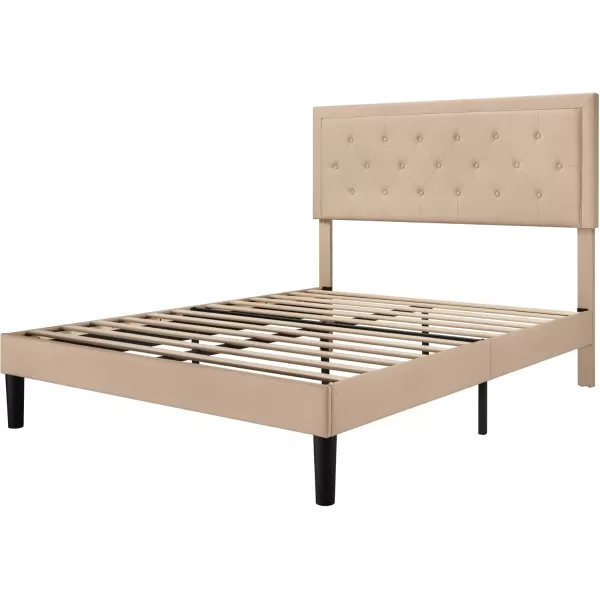 Allewie Queen Size Button Tufted Platform Bed FrameFabric Upholstered Bed Frame with Adjustable HeadboardWood Slat SupportMattress FoundationDark Grey QueenBeige