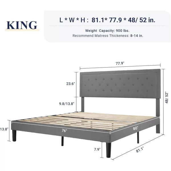 Allewie Queen Size Button Tufted Platform Bed FrameFabric Upholstered Bed Frame with Adjustable HeadboardWood Slat SupportMattress FoundationDark Grey QueenLight Grey