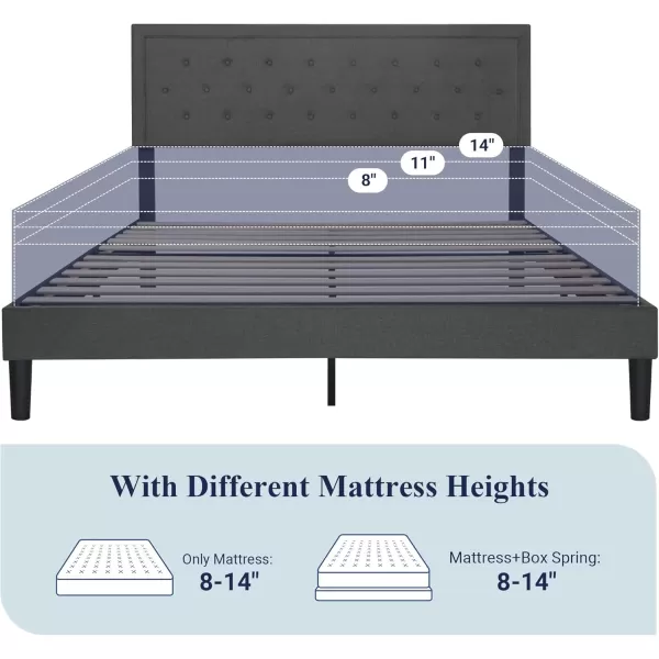 Allewie Queen Size Button Tufted Platform Bed FrameFabric Upholstered Bed Frame with Adjustable HeadboardWood Slat SupportMattress FoundationDark Grey QueenDark Grey